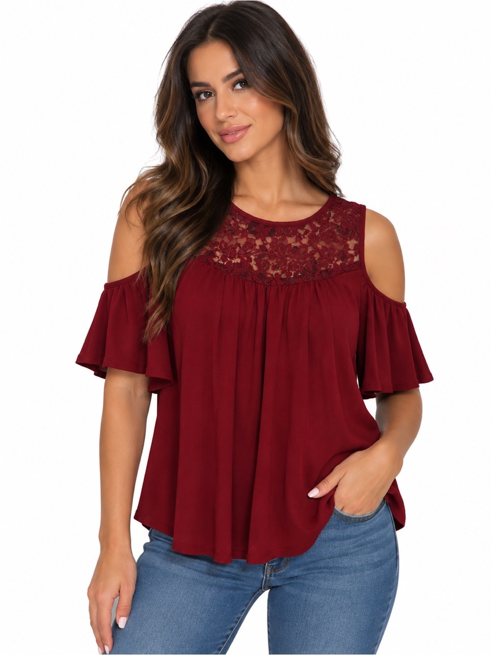 Joe Boxer Burgundy Lace Cold Shoulder Top – Size XL
